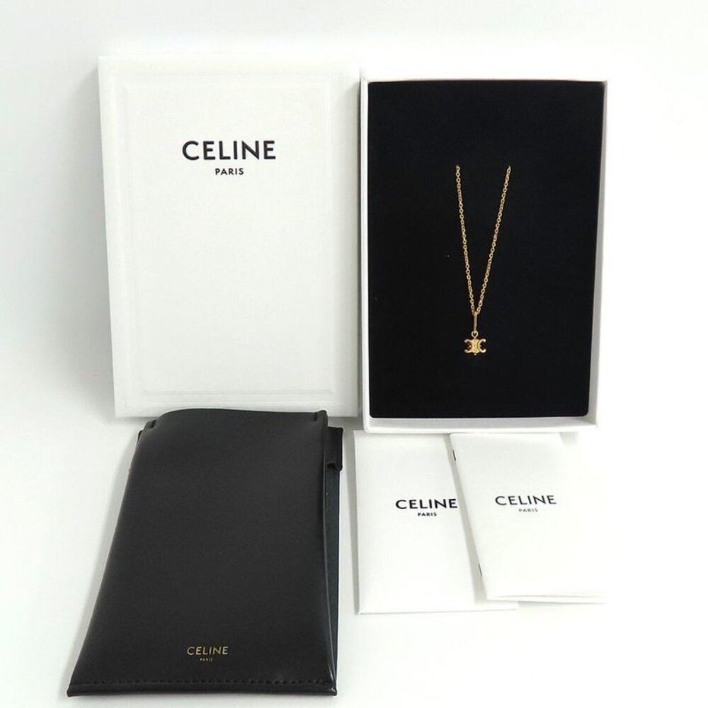 Celine Triomphe Solitaire Necklace Gold Finish Brass Accessory - Picture 10 of 10